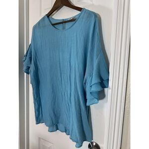 Cato Aqua Blouse Ruffled Bell Sleeve Soft Casual Minimalist‎ Western Plus 14W